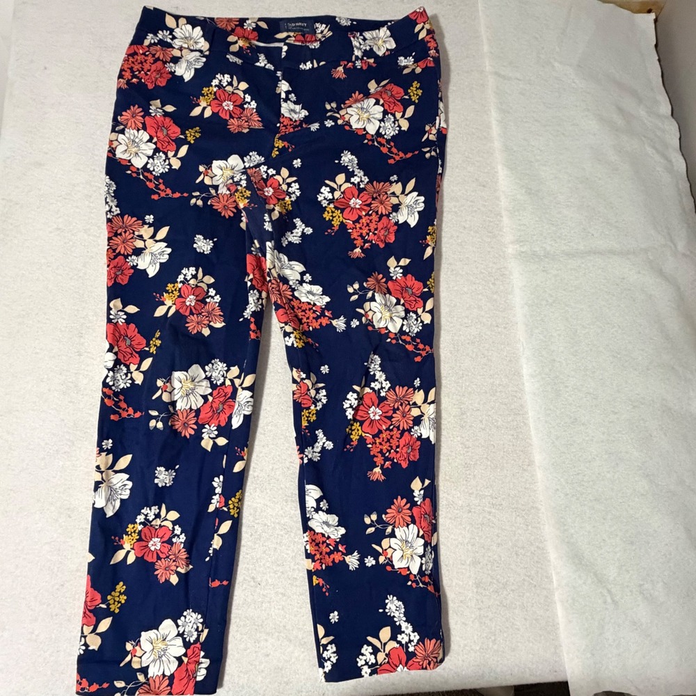 Old Navy Pixie Mid Rise Ankle Pants Floral Print Slim Tapered Measured Size 12